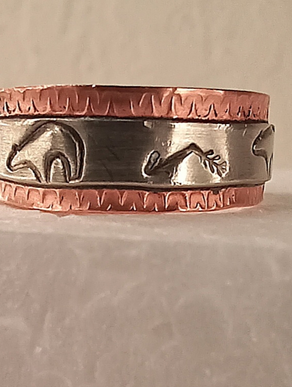 Navajo Signed Native American Ring TA Begay Copper Nickle Handmade Bear Arrows - Picture 4 of 17